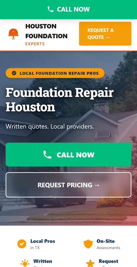 The same contractor website on mobile